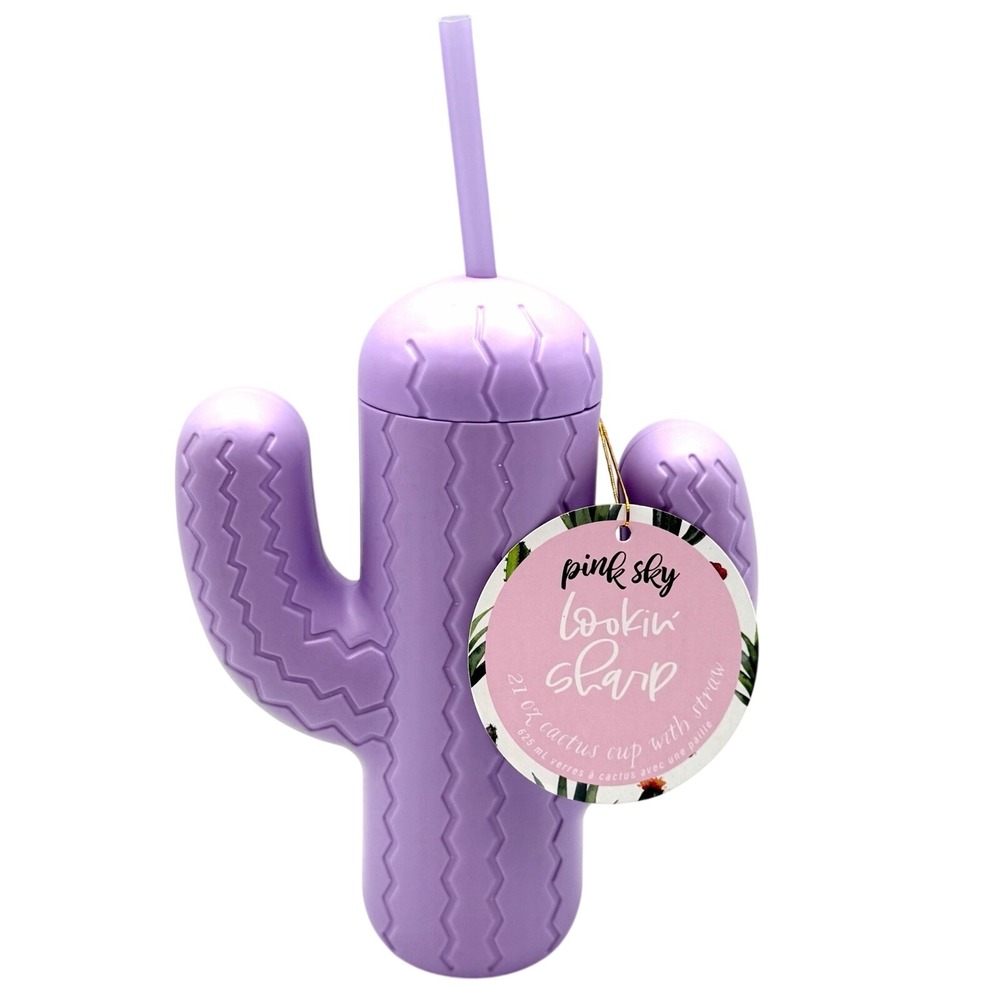 Pink Sky Purple Cactus Cup With‎ Straw (21oz) - NEW
